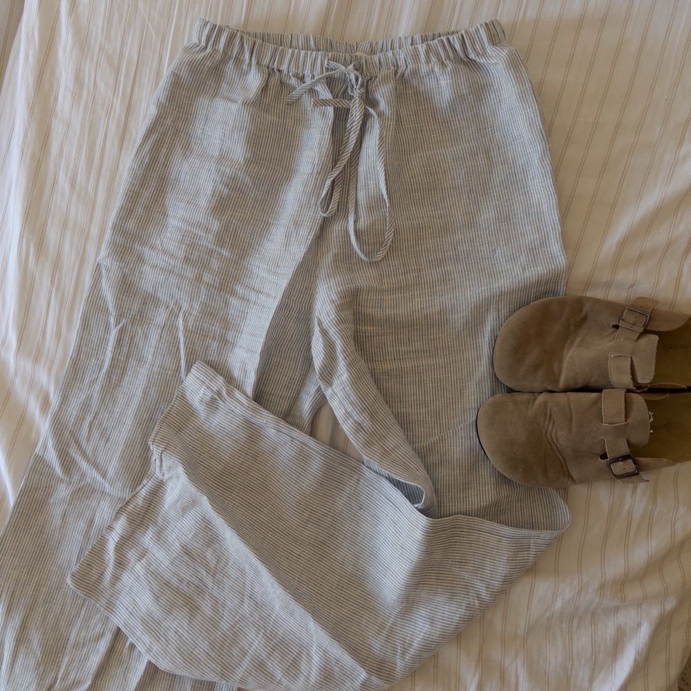 Linen Pin Stripped Drawstring Pants
